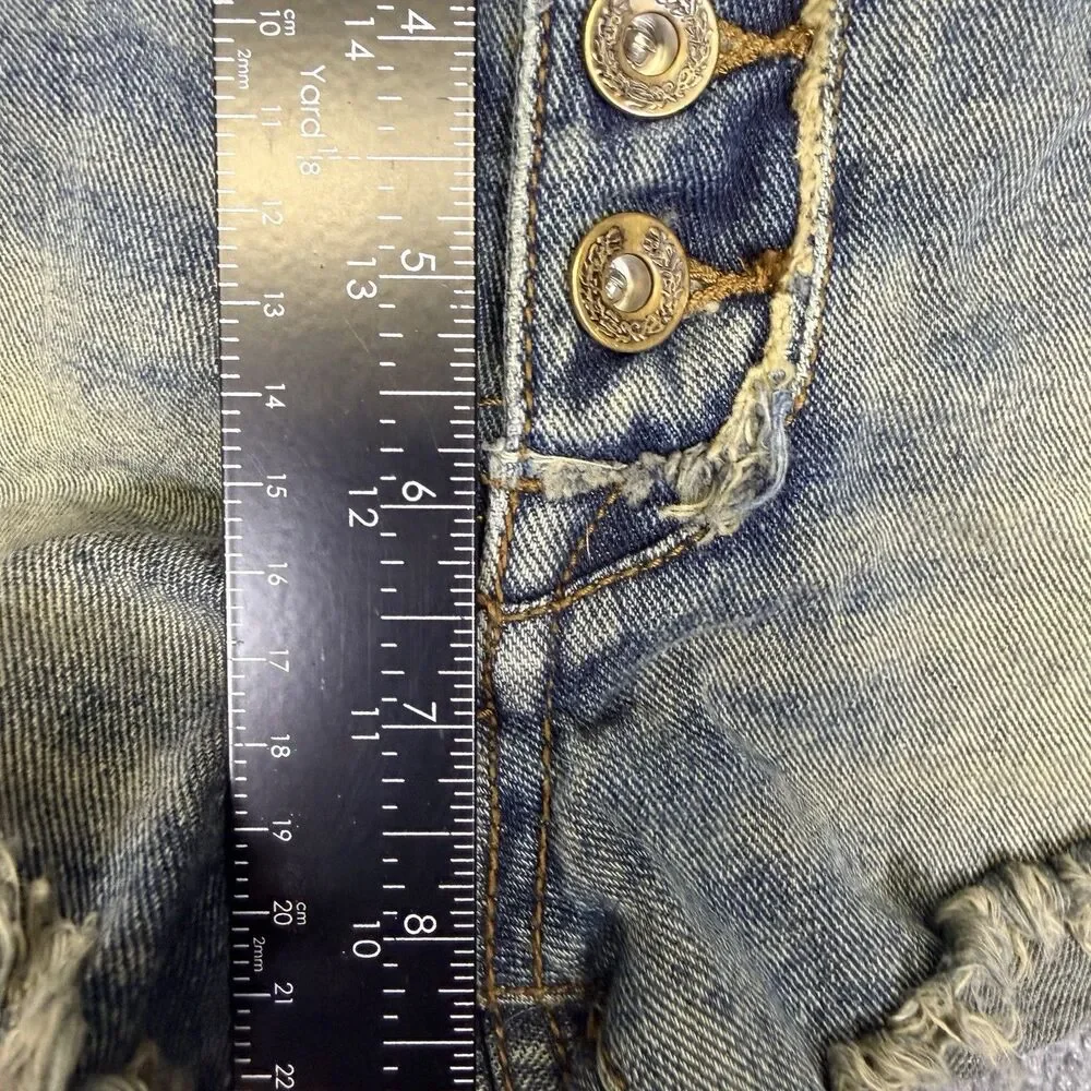 We The Free People Womens Button Fly Denim Distressed Frayed Hem Shorts Size 25